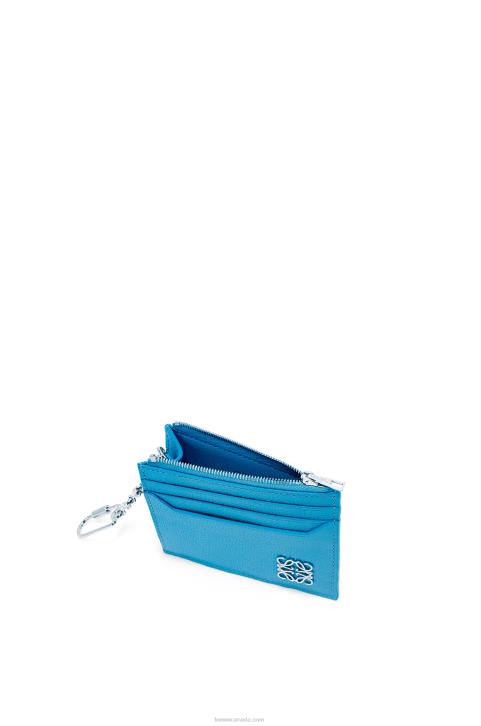Loewe Anagram square cardholder in pebble grain calfskin with chain 688V1396 Women Lagoon Blue