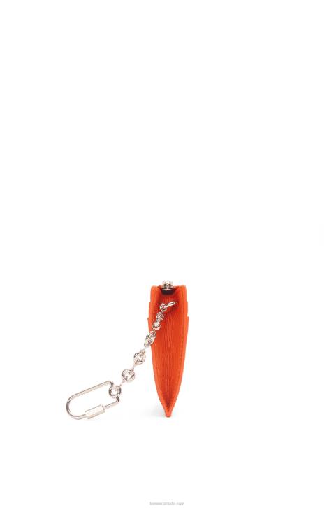 Loewe Anagram square cardholder in pebble grain calfskin with chain 688V1397 Women Orange