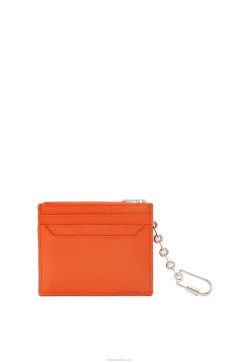 Loewe Anagram square cardholder in pebble grain calfskin with chain 688V1397 Women Orange