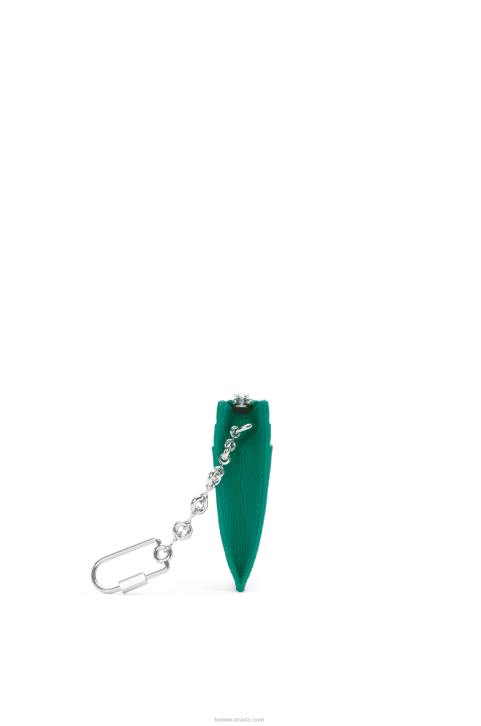 Loewe Anagram square cardholder in pebble grain calfskin with chain 688V1412 Women Emerald Green