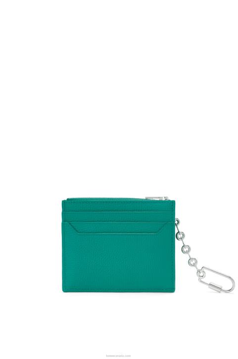 Loewe Anagram square cardholder in pebble grain calfskin with chain 688V1412 Women Emerald Green
