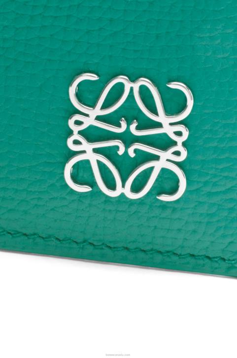 Loewe Anagram square cardholder in pebble grain calfskin with chain 688V1412 Women Emerald Green
