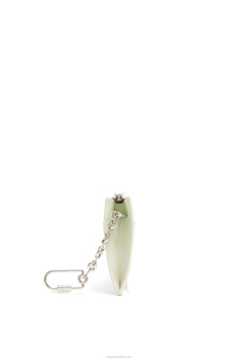 Loewe Anagram square cardholder in pebble grain calfskin with chain 688V1417 Women Light Celadon