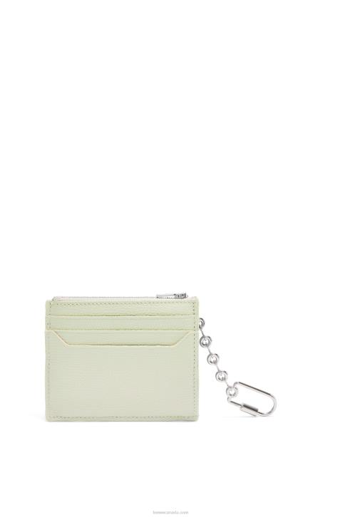 Loewe Anagram square cardholder in pebble grain calfskin with chain 688V1417 Women Light Celadon