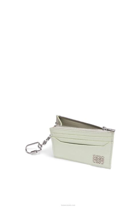 Loewe Anagram square cardholder in pebble grain calfskin with chain 688V1417 Women Light Celadon
