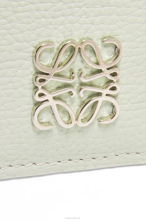 Loewe Anagram square cardholder in pebble grain calfskin with chain 688V1417 Women Light Celadon