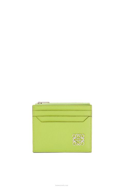 Loewe Anagram square zip cardholder in pebble grain calfskin 688V1410 Women Green Bean