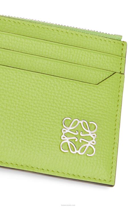 Loewe Anagram square zip cardholder in pebble grain calfskin 688V1410 Women Green Bean