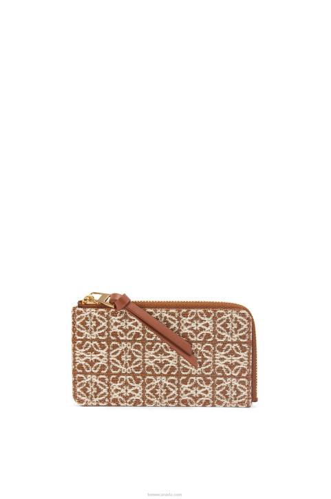 Loewe Coin cardholder in jacquard and calfskin 688V1389 Women Tan/Pecan