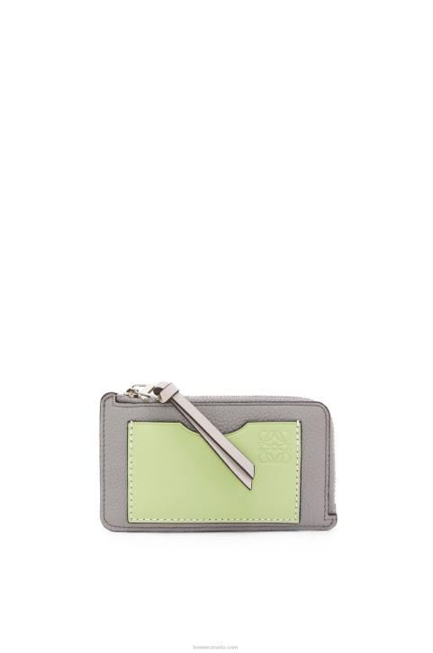 Loewe Coin cardholder in soft grained calfskin 688V1336 Women Pearl Grey/Light Pale Green