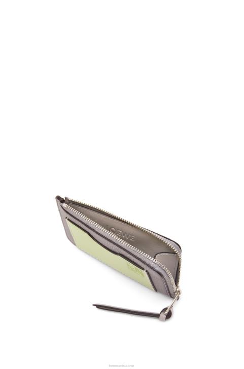 Loewe Coin cardholder in soft grained calfskin 688V1336 Women Pearl Grey/Light Pale Green