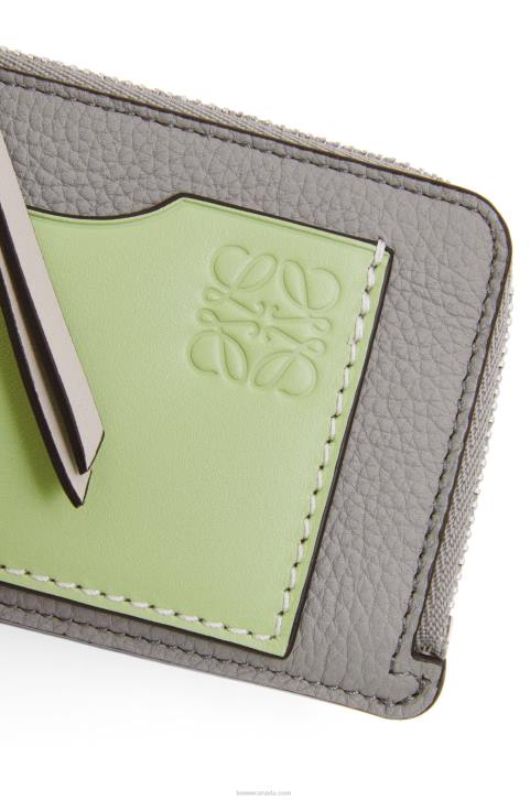 Loewe Coin cardholder in soft grained calfskin 688V1336 Women Pearl Grey/Light Pale Green