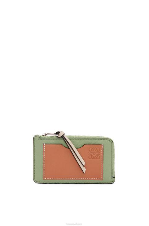 Loewe Coin cardholder in soft grained calfskin 688V1338 Women Rosemary/Tan