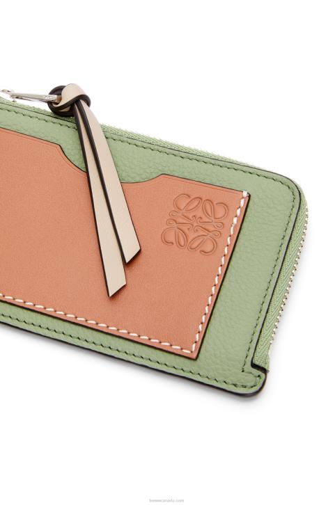 Loewe Coin cardholder in soft grained calfskin 688V1338 Women Rosemary/Tan