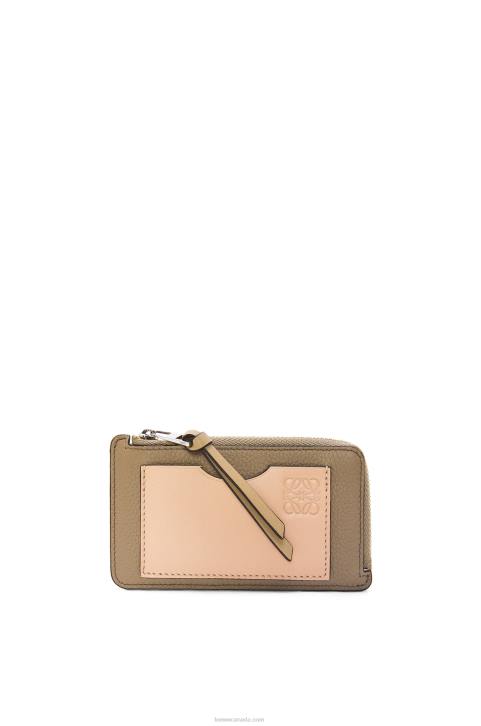 Loewe Coin cardholder in soft grained calfskin 688V1344 Women Artichoke Green/Dusty Beige
