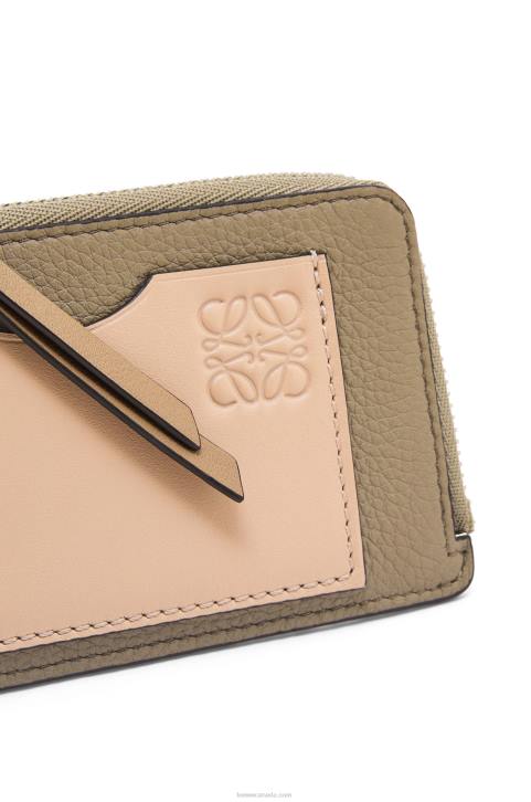 Loewe Coin cardholder in soft grained calfskin 688V1344 Women Artichoke Green/Dusty Beige