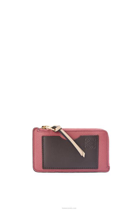 Loewe Coin cardholder in soft grained calfskin 688V1395 Women Plumrose/Chocolate