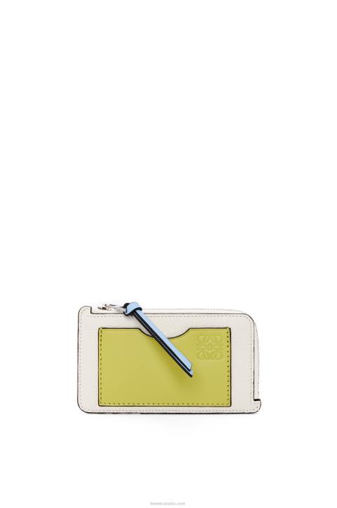 Loewe Coin cardholder in soft grained calfskin 688V1416 Women Soft White/Lime Yellow