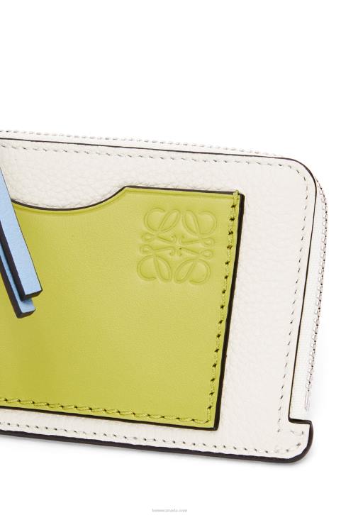 Loewe Coin cardholder in soft grained calfskin 688V1416 Women Soft White/Lime Yellow