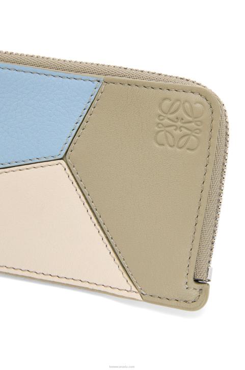 Loewe Puzzle coin cardholder in classic calfskin 688V1325 Women Dusty Blue/Sage Green