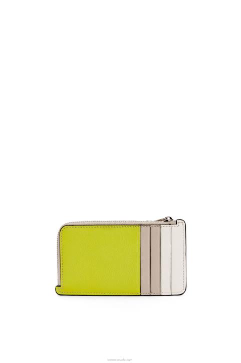 Loewe Puzzle coin cardholder in classic calfskin 688V1347 Women Lime Yellow/Light Oat