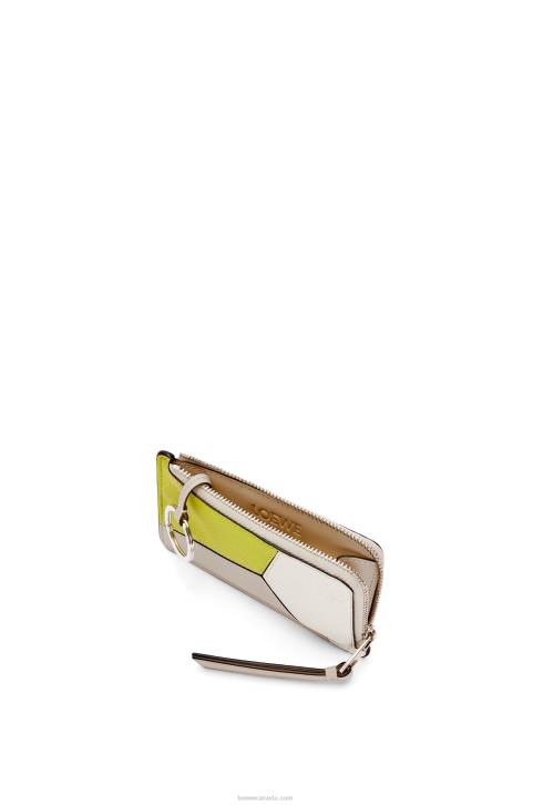 Loewe Puzzle coin cardholder in classic calfskin 688V1347 Women Lime Yellow/Light Oat