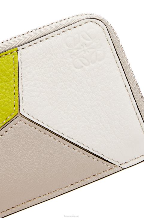 Loewe Puzzle coin cardholder in classic calfskin 688V1347 Women Lime Yellow/Light Oat