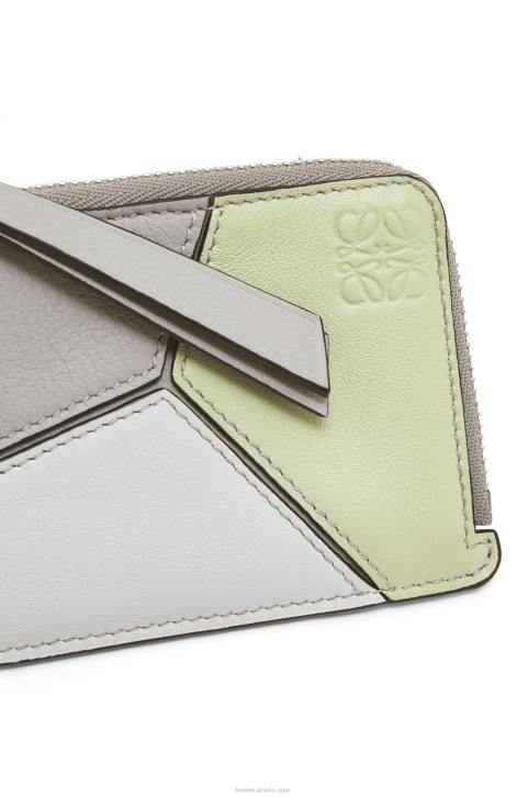 Loewe Puzzle coin cardholder in classic calfskin 688V1348 Women Ash Grey/Light Celadon