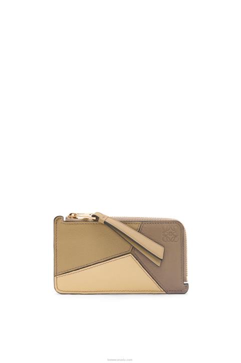 Loewe Puzzle coin cardholder in classic calfskin 688V1369 Women Clay Green/Butter