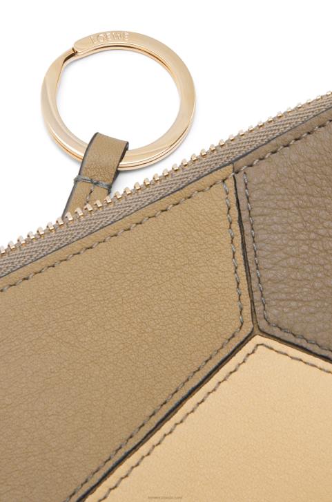 Loewe Puzzle coin cardholder in classic calfskin 688V1369 Women Clay Green/Butter