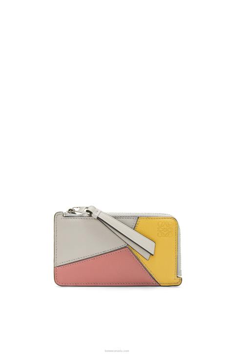 Loewe Puzzle coin cardholder in classic calfskin 688V1370 Women Ghost/Peach Bloom