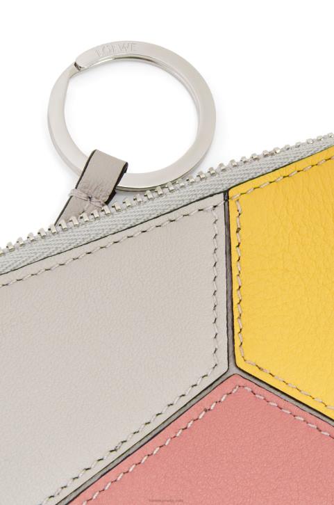 Loewe Puzzle coin cardholder in classic calfskin 688V1370 Women Ghost/Peach Bloom