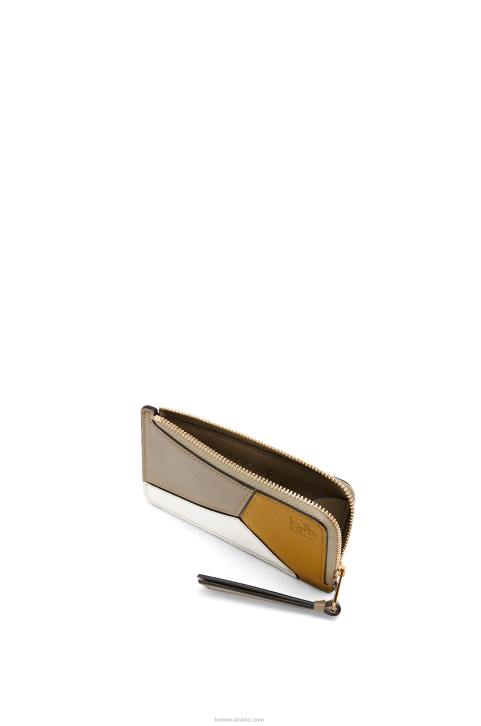 Loewe Puzzle coin cardholder in classic calfskin 688V1406 Women Ochre/Laurel Green