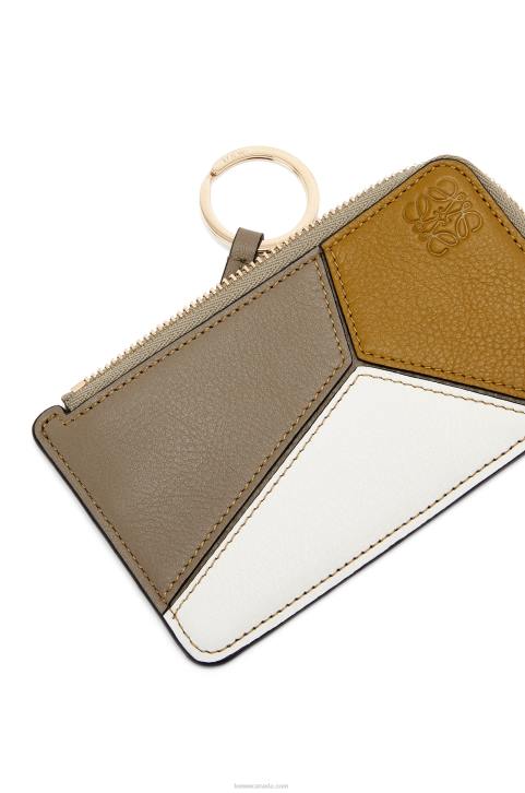 Loewe Puzzle coin cardholder in classic calfskin 688V1406 Women Ochre/Laurel Green