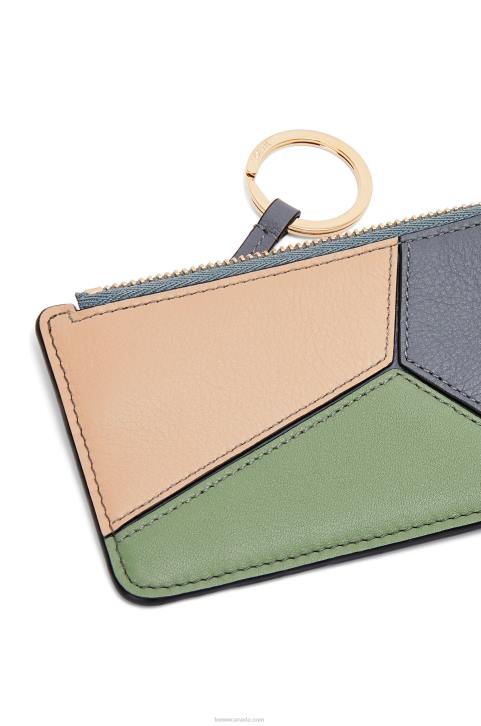 Loewe Puzzle coin cardholder in classic calfskin 688V1409 Women Asphalt Grey/Nude