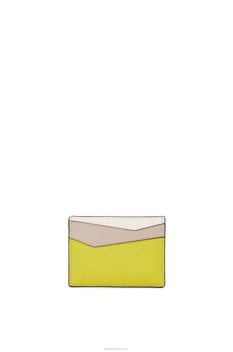 Loewe Puzzle plain cardholder in classic calfskin 688V1361 Women Lime Yellow/Light Oat