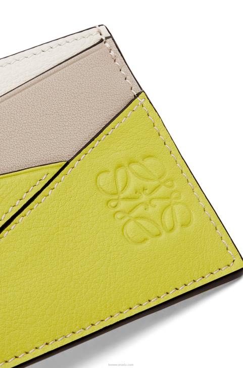 Loewe Puzzle plain cardholder in classic calfskin 688V1361 Women Lime Yellow/Light Oat