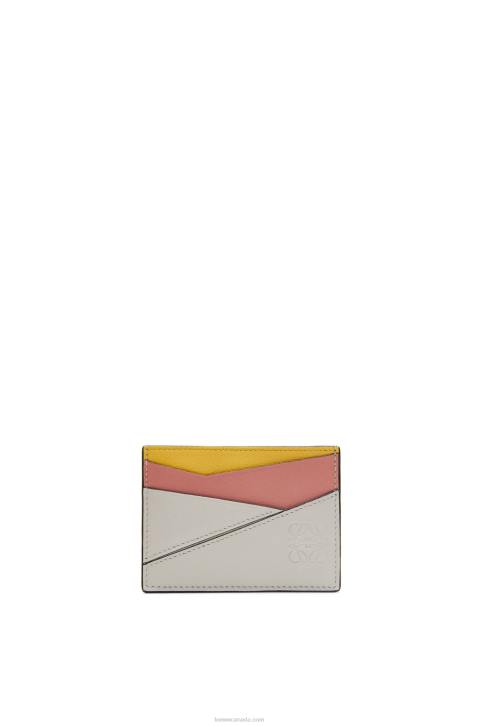 Loewe Puzzle plain cardholder in classic calfskin 688V1364 Women Ghost/Peach Bloom
