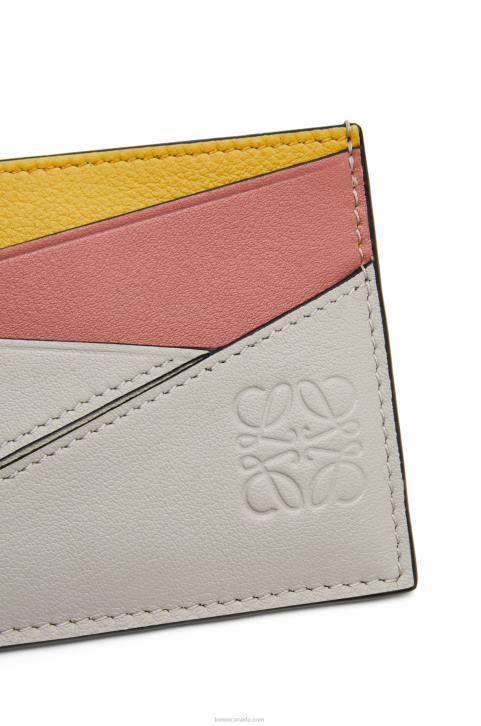 Loewe Puzzle plain cardholder in classic calfskin 688V1364 Women Ghost/Peach Bloom