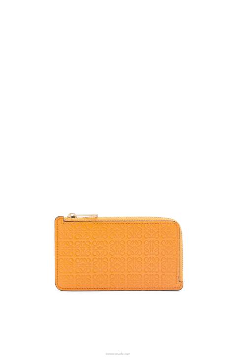 Loewe Repeat coin cardholder in embossed silk calfskin 688V1405 Women Mandarin