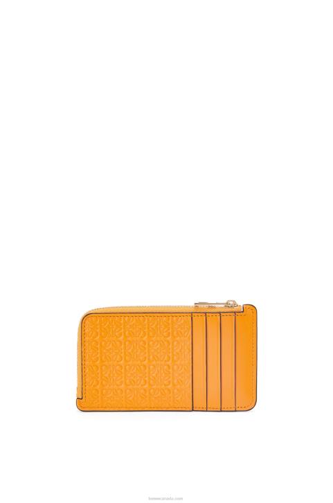 Loewe Repeat coin cardholder in embossed silk calfskin 688V1405 Women Mandarin