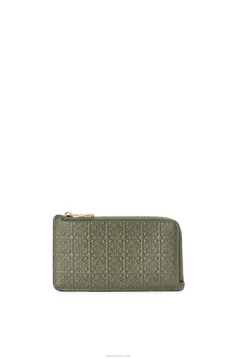 Loewe Repeat coin cardholder in embossed silk calfskin 688V1414 Women Avocado Green