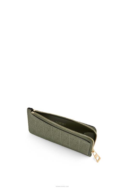 Loewe Repeat coin cardholder in embossed silk calfskin 688V1414 Women Avocado Green