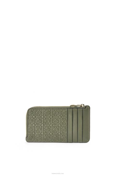 Loewe Repeat coin cardholder in embossed silk calfskin 688V1414 Women Avocado Green
