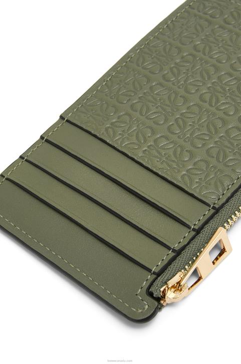Loewe Repeat coin cardholder in embossed silk calfskin 688V1414 Women Avocado Green