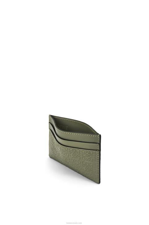 Loewe Repeat plain cardholder in embossed silk calfskin 688V1376 Women Avocado Green