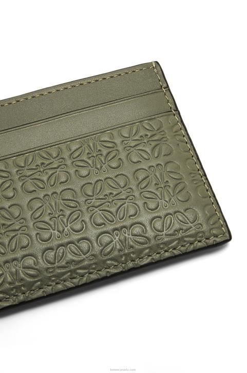 Loewe Repeat plain cardholder in embossed silk calfskin 688V1376 Women Avocado Green