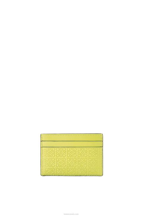 Loewe Repeat plain cardholder in embossed silk calfskin 688V1401 Women Lime Yellow