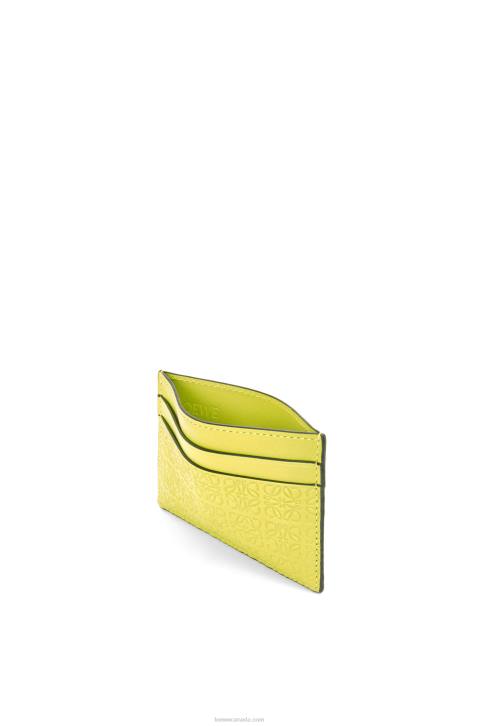 Loewe Repeat plain cardholder in embossed silk calfskin 688V1401 Women Lime Yellow