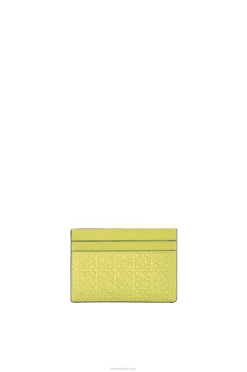 Loewe Repeat plain cardholder in embossed silk calfskin 688V1401 Women Lime Yellow